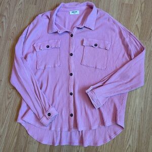 Double Zero Ribbed Pink Lightweight Shirt Jacket